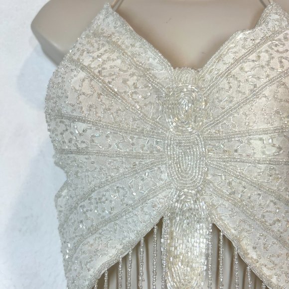 Vintage Beaded Butterfly Top Crop Open Back Festival White Boho Summer - Picture 7 of 11